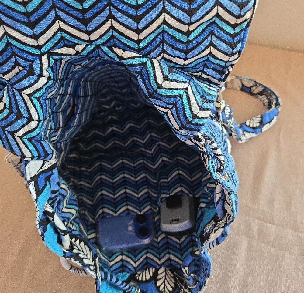 Vera Bradley Blue Floral Quilted Backpack Tote Bag Shoulder Straps